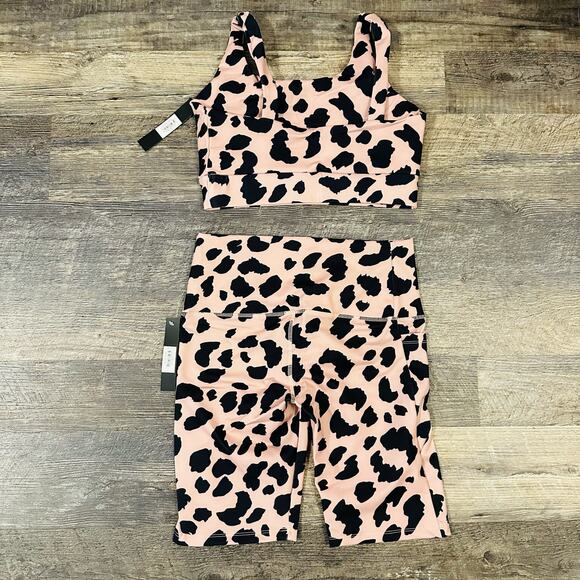 Catherine Malandrino Rose Cheetah Biker Short Sport Bara Outfit Set - Picture 2 of 5